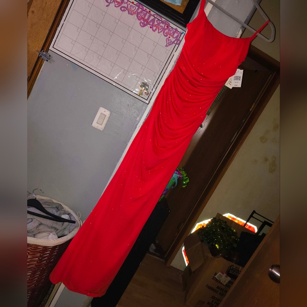 Trixxi Red Sparkle Ruched Spaghetti-Strap Maxi Dress
